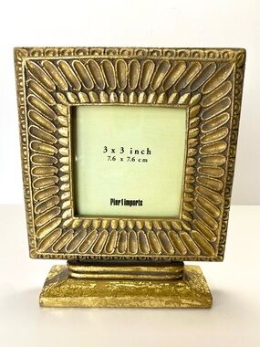 Vintage PIER 1 Metallic Gold Pedestal 3 X 3 Square Picture Frame
